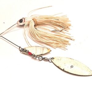 Vintage Tandem Willow Blade Spinnerbait White Skirt Bass Fishing Lure Tackle